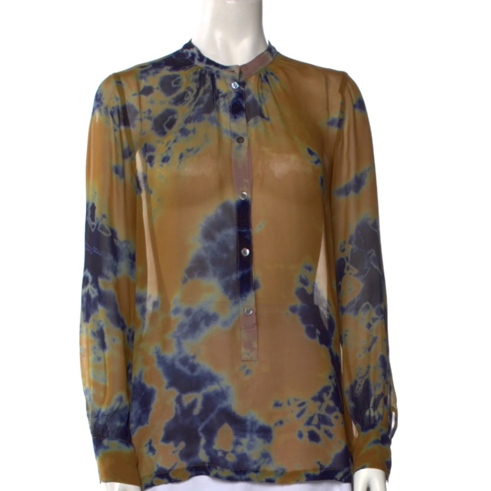 Raquel Allegra Silk Tie-Dye Print Blouse